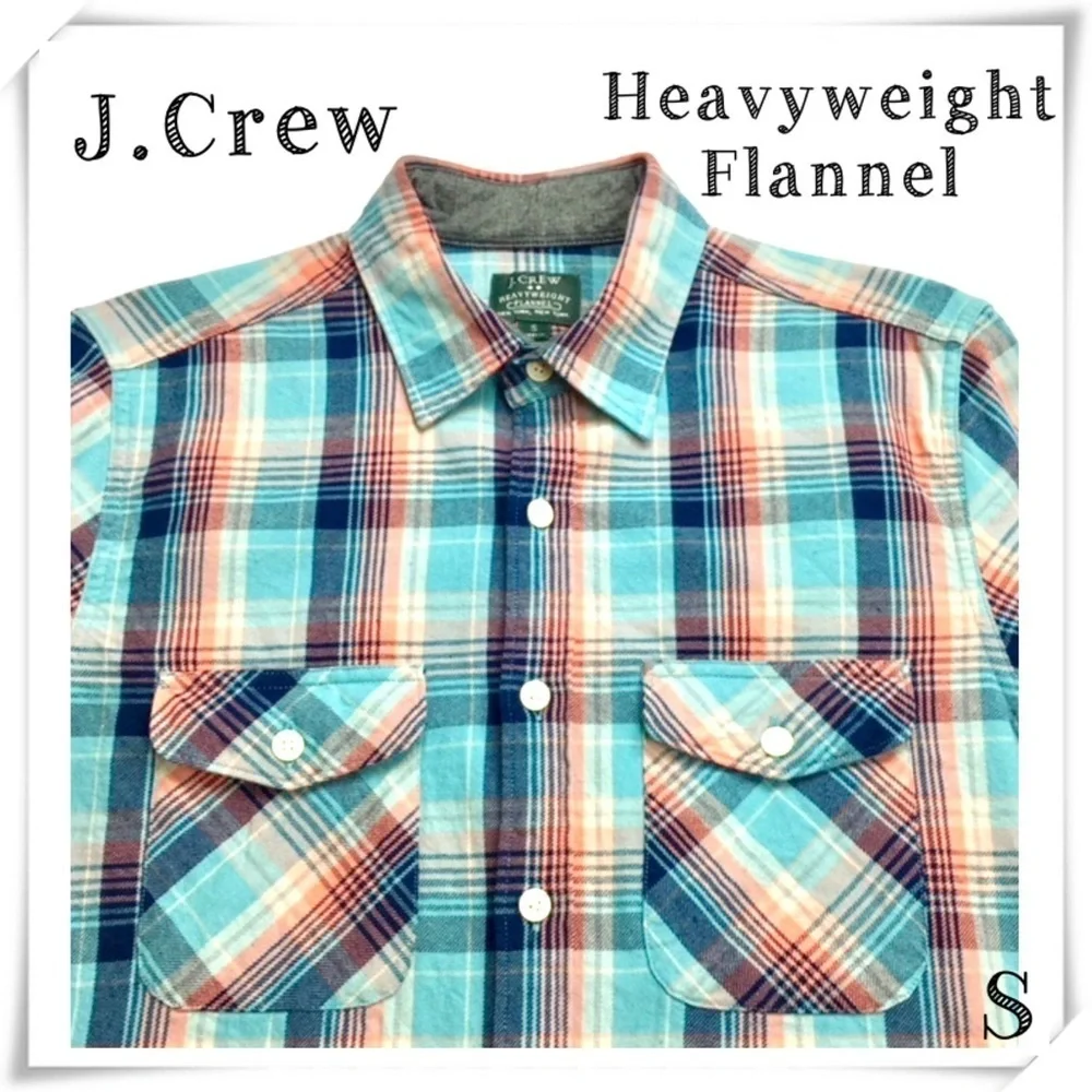 J.CREW Heavyweight Flannel Plaid Button Down Shirts In Aqua Blue Style 20638